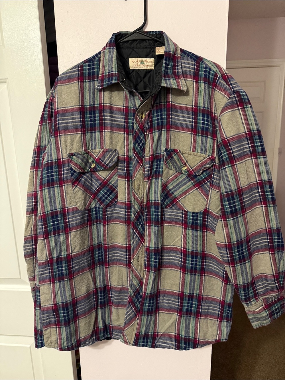 Northwest Territory Plaid Button-Down Shirt Jacket in Gray and Burgundy